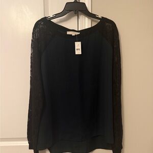 LOFT Black Lace-Sleeve Blouse